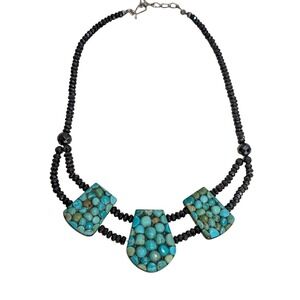 Jay King Turquoise Mosaic Tile‎ Inlay Statement Necklace Reversible Southwestern